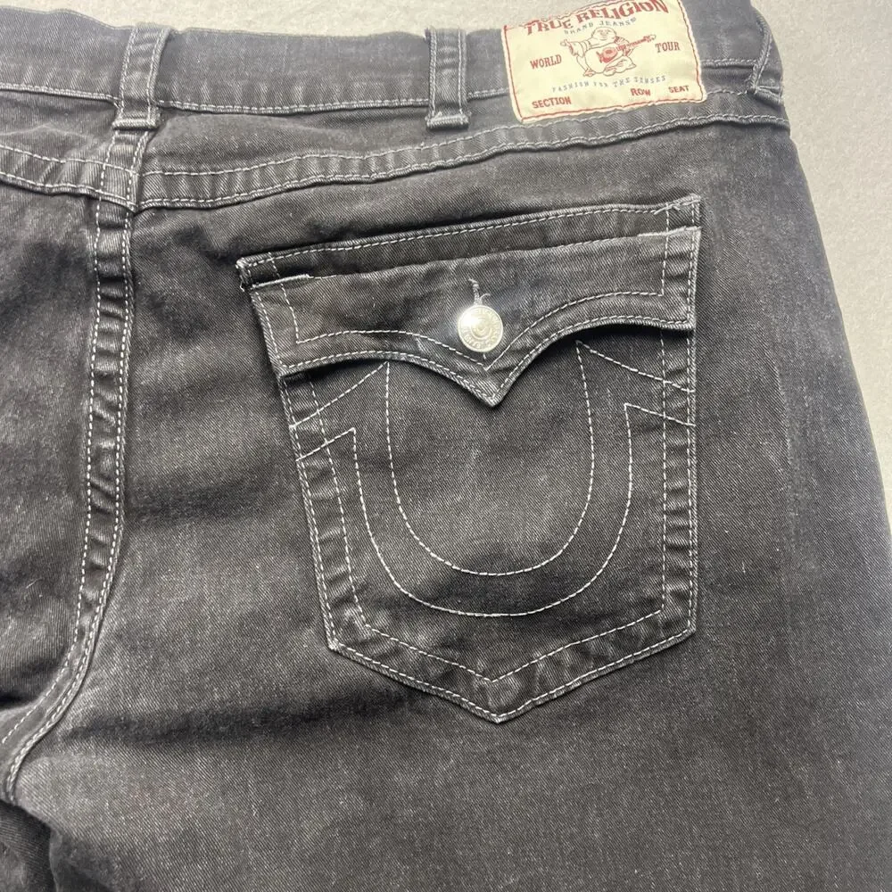 True Religion‎ Ricky Jeans 44x32 Mens Black Relaxed Straight Flap Pocket